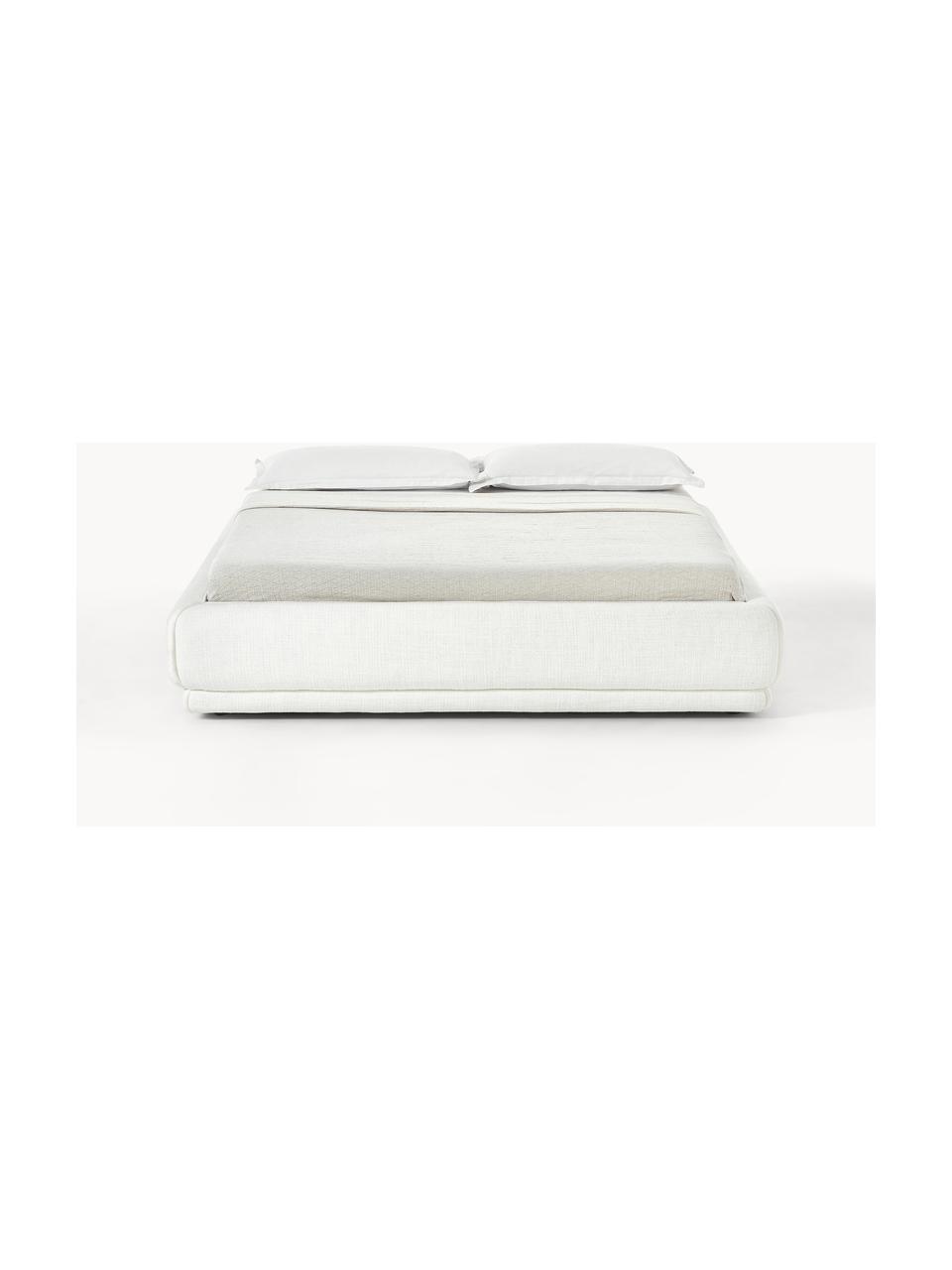 Cama tapizada Blair, con espacio de almacenamiento, Estructura: madera contrachapada de e, Funda: bouclé (90% poliéster, 10, Bouclé blanco, 180 x 200 cm