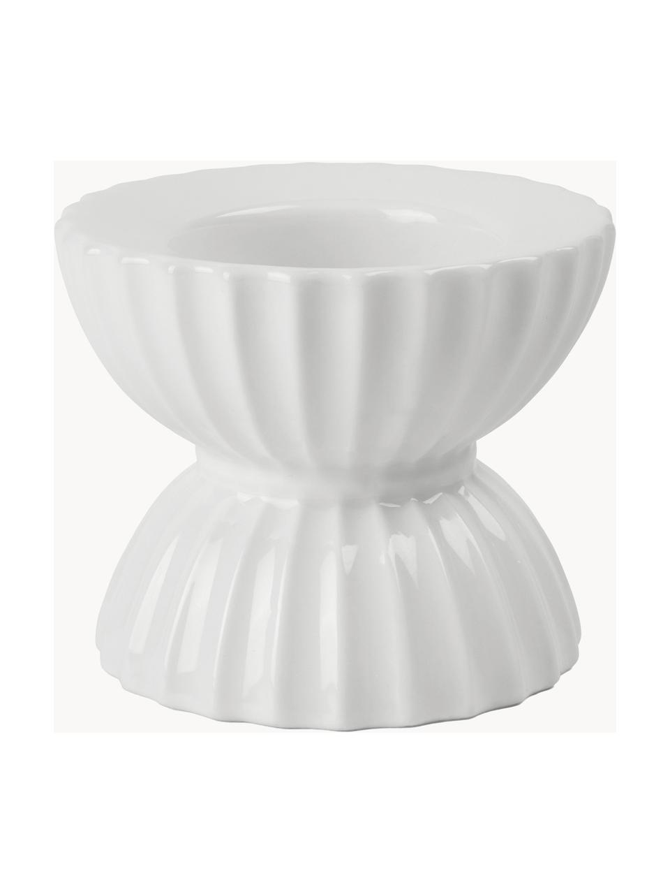 Bougeoir en porcelaine avec surface striée Tura, Porcelaine, Blanc, Ø 8 x haut. 7 cm