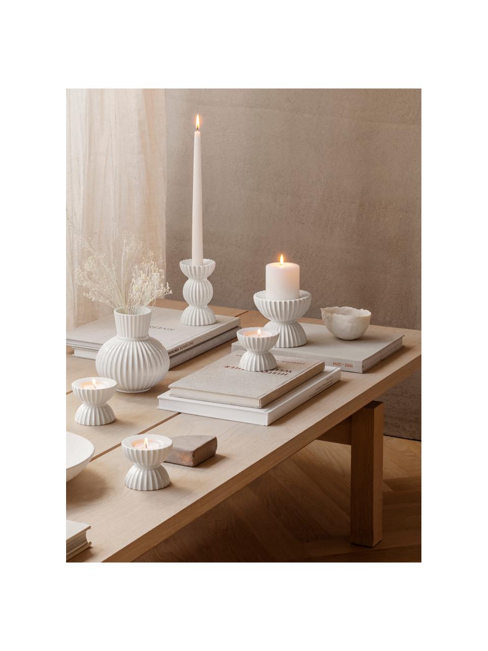 Porcelánový svícen na čajovou svíčku s žebrovaným povrchem Tura, Porcelán, Bílá, Š 8 cm, V 7 cm