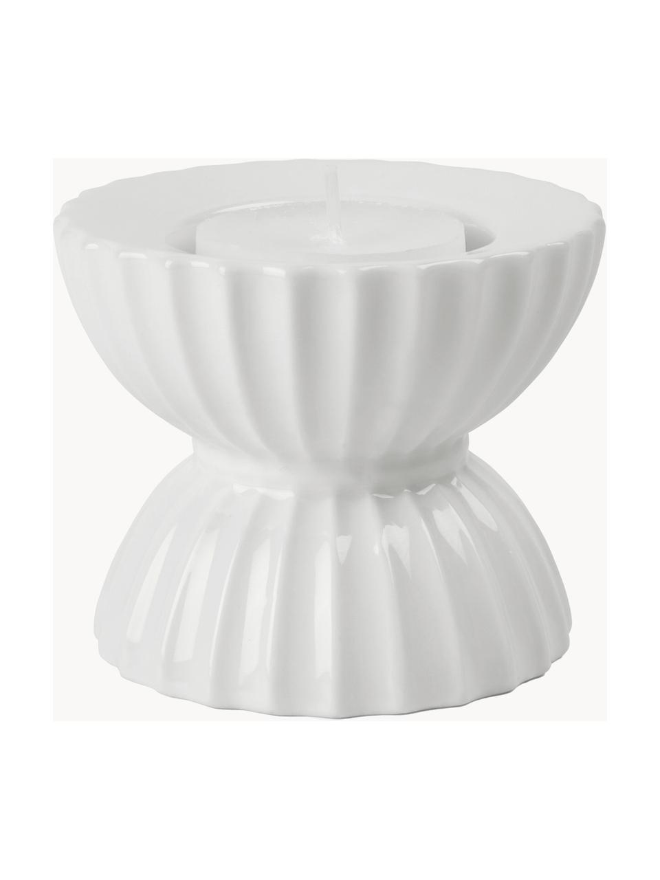 Bougeoir en porcelaine avec surface striée Tura, Porcelaine, Blanc, Ø 8 x haut. 7 cm