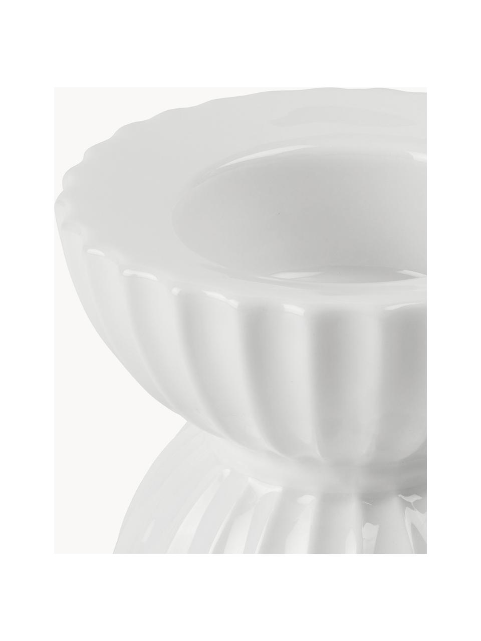 Porzellan-Teelichthalter Tura mit geriffelter Oberfläche, Porzellan, Weiss, Ø 8 x H 7 cm