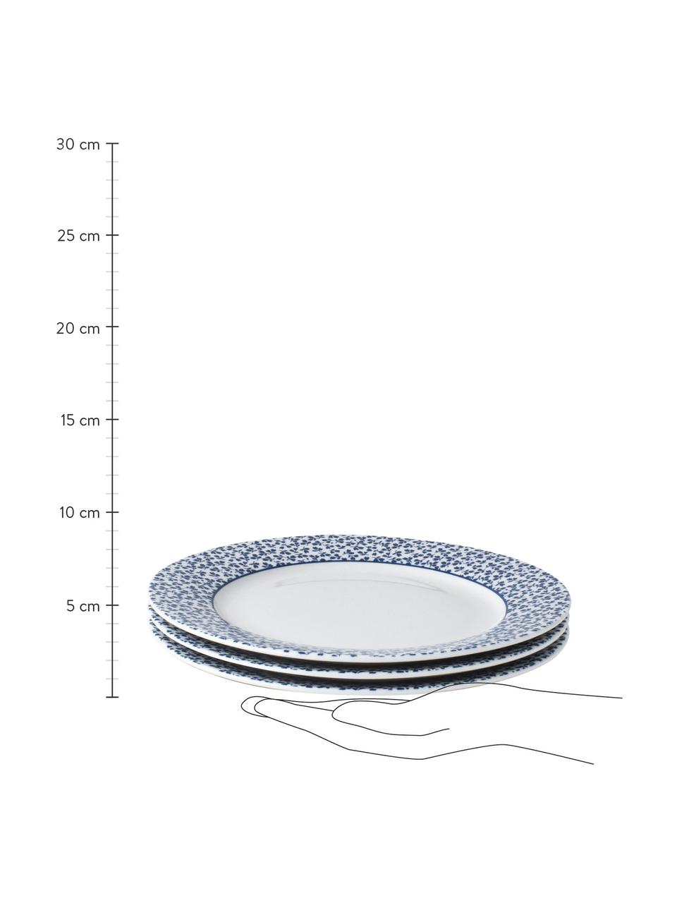 Snídaňové talíře Candy Rose, 4 ks, Porcelán Fine Bone China, Bílá, modrá, Ø 23 cm