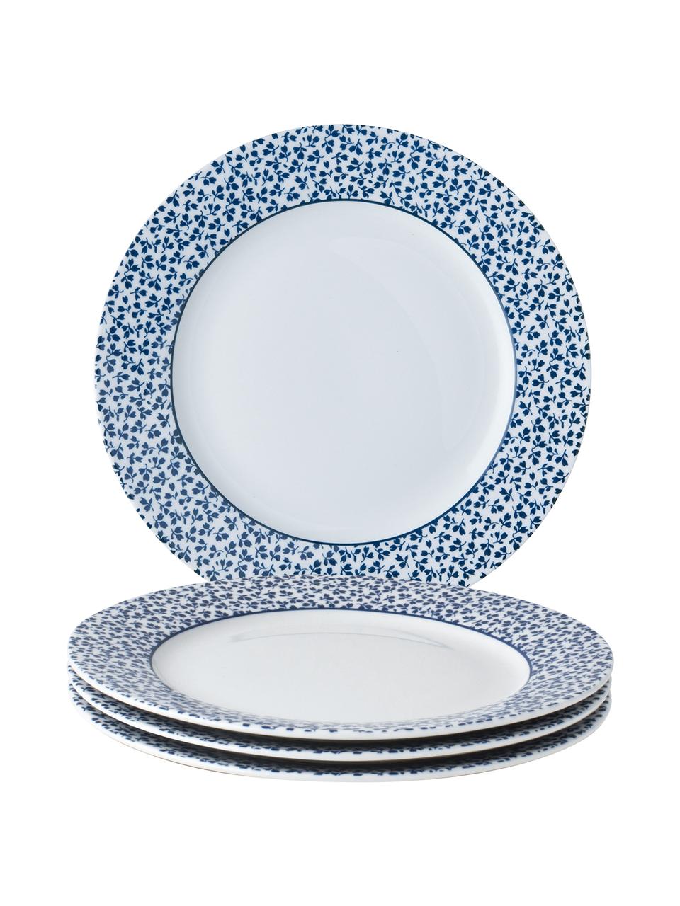 Platos postre estampados Candy Rose, 4 uds., Porcelana fina (Fine Bone China), Blanco, azul, Ø 23