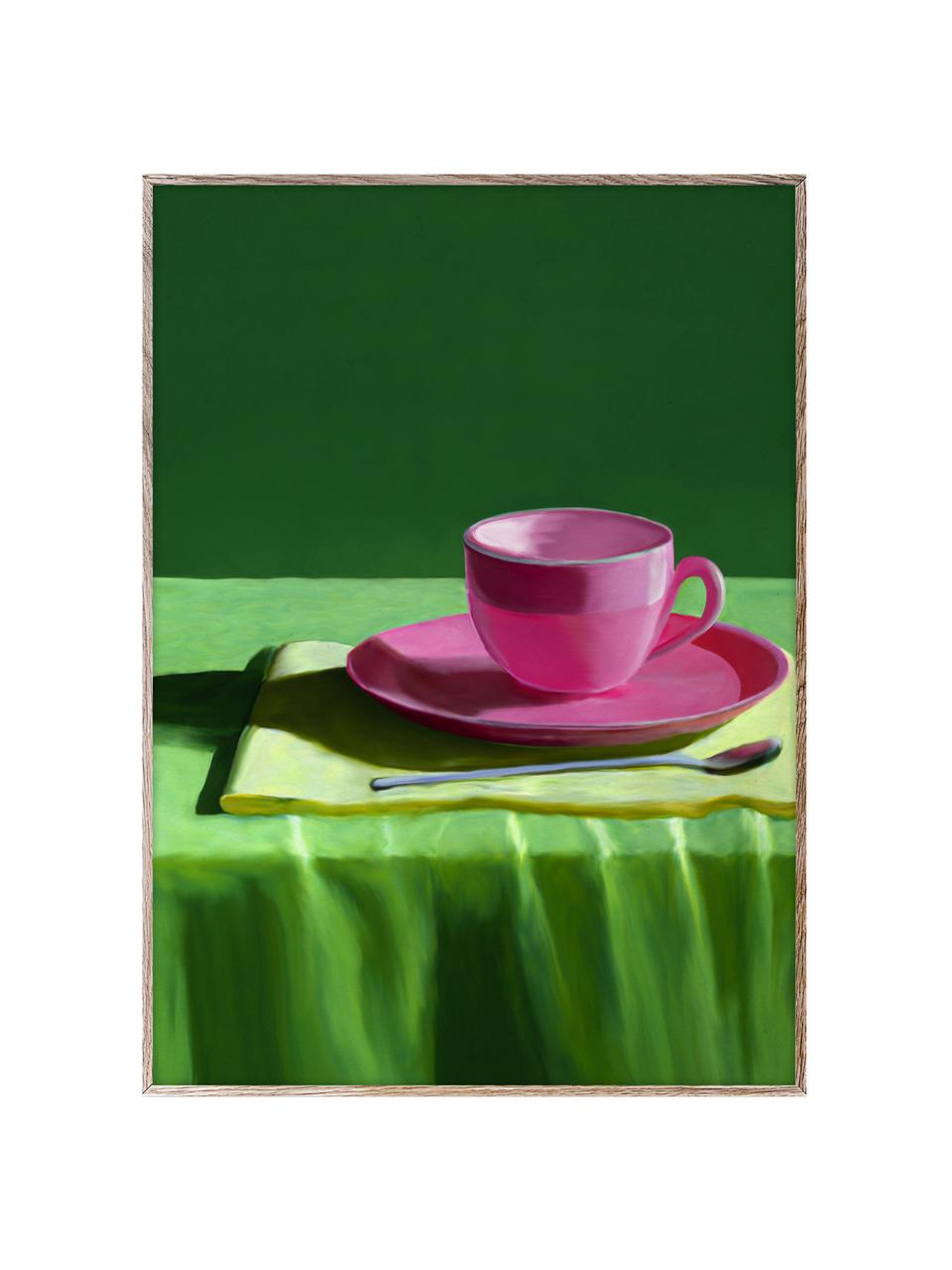 Poster Still Here, Cartoncino opaco da 210 g firmato Hahnemühle, stampa digitale con 10 colori resistenti ai raggi UV, Tonalità verdi, rosa, Larg. 30 x Alt. 40 cm