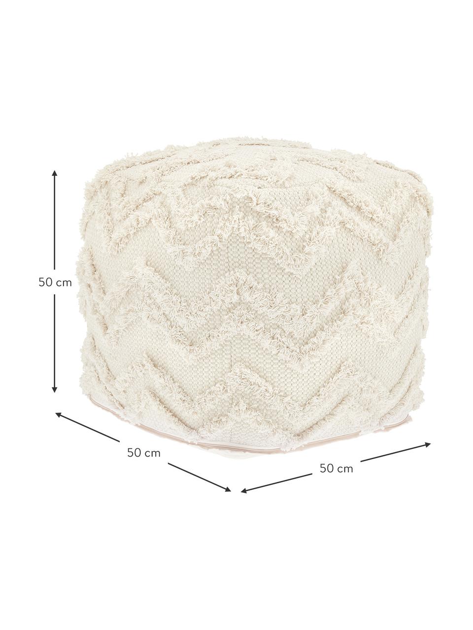 Großer, handgetufteter Boho-Pouf Akesha in Cremeweiß, Bezug: Baumwolle, Webstoff Weiß, B 50 x H 50 cm