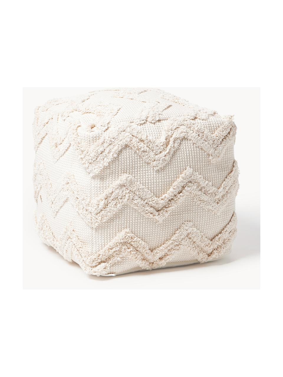 Pouf avec motif en zigzag tufté Akesha, Noir, crème, larg. 40 x long. 40 cm