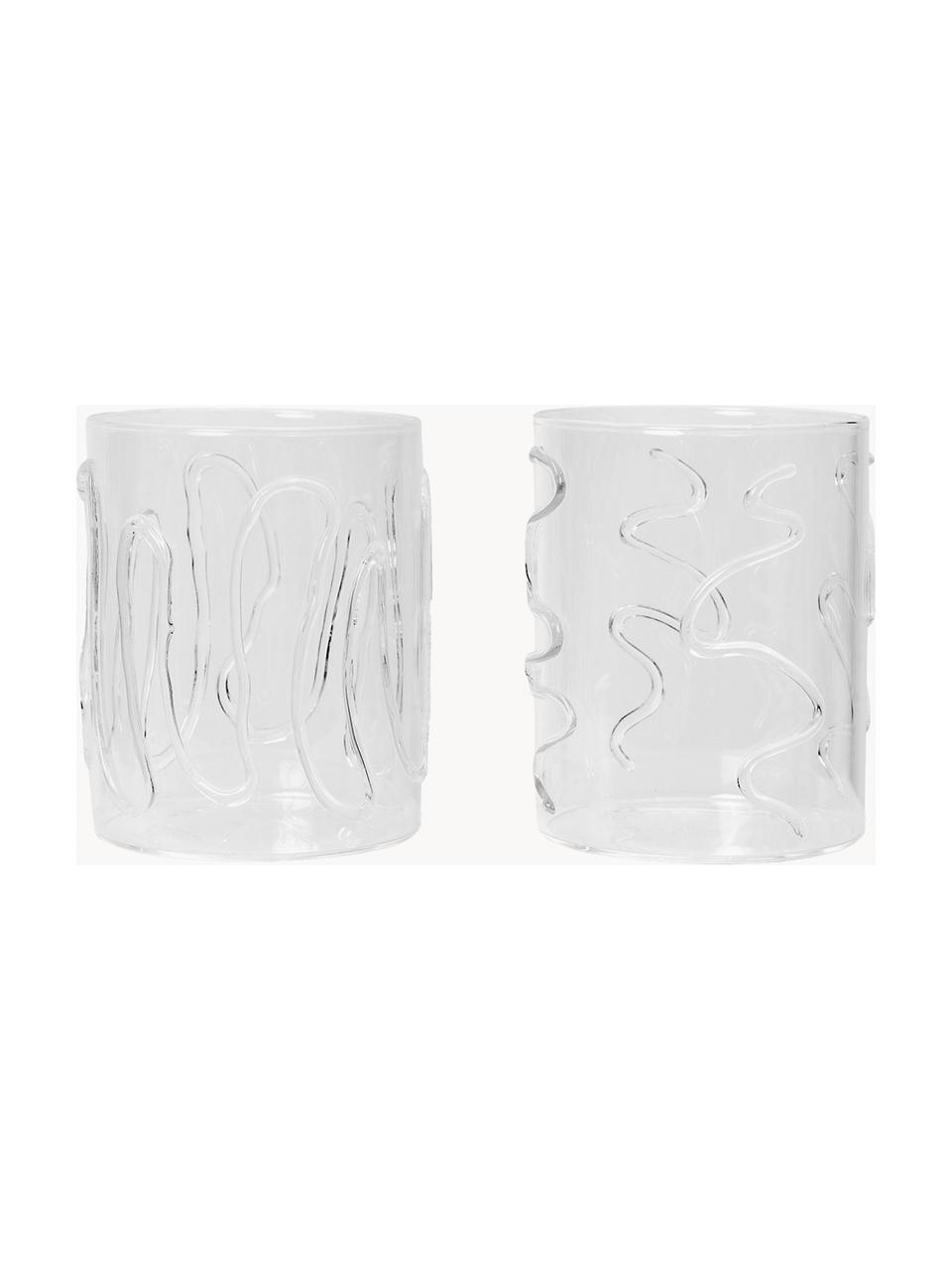 Verres à eau striés soufflés bouche Doodle, 2 élém., Verre, soufflé bouche, Transparent, Ø 8 x haut. 10 cm, 350 ml