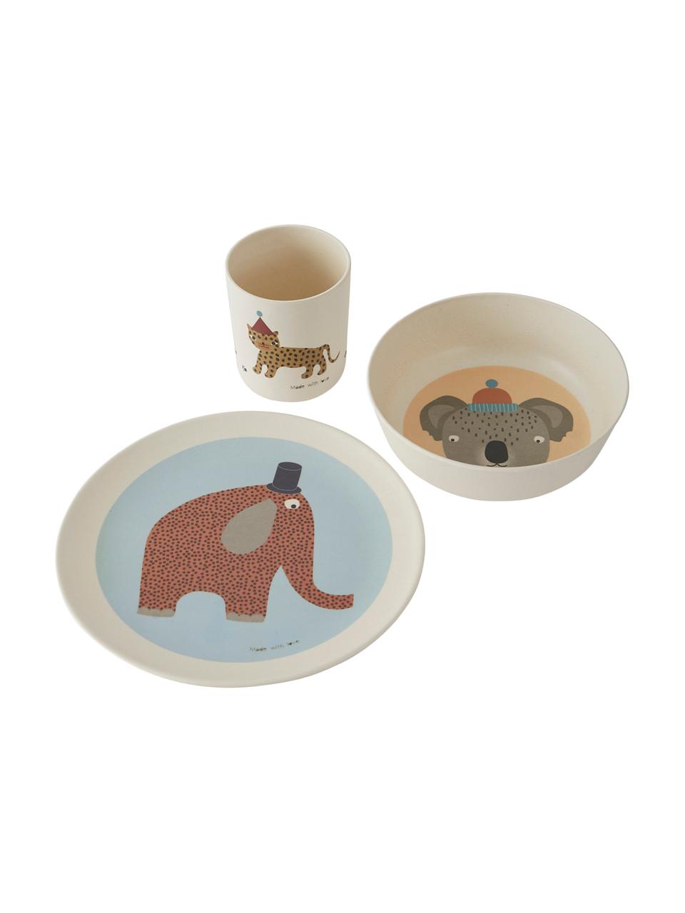 Set colazione in bambù Hathi 3 pz, 35% bambù, 30% mais in polvere, 30% melamina, 5% legno, Bianco spezzato, multicolore, Set in varie misure