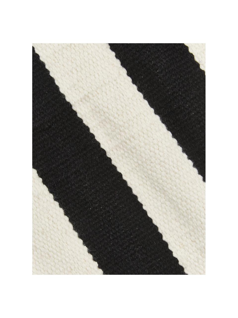 Handgewebter Kelim-Teppich Donna mit Streifen, Flor: 80 % Wolle, 20 % Nylon, Schwarz, Cremeweiß, B 160 x L 230 cm (Größe M)