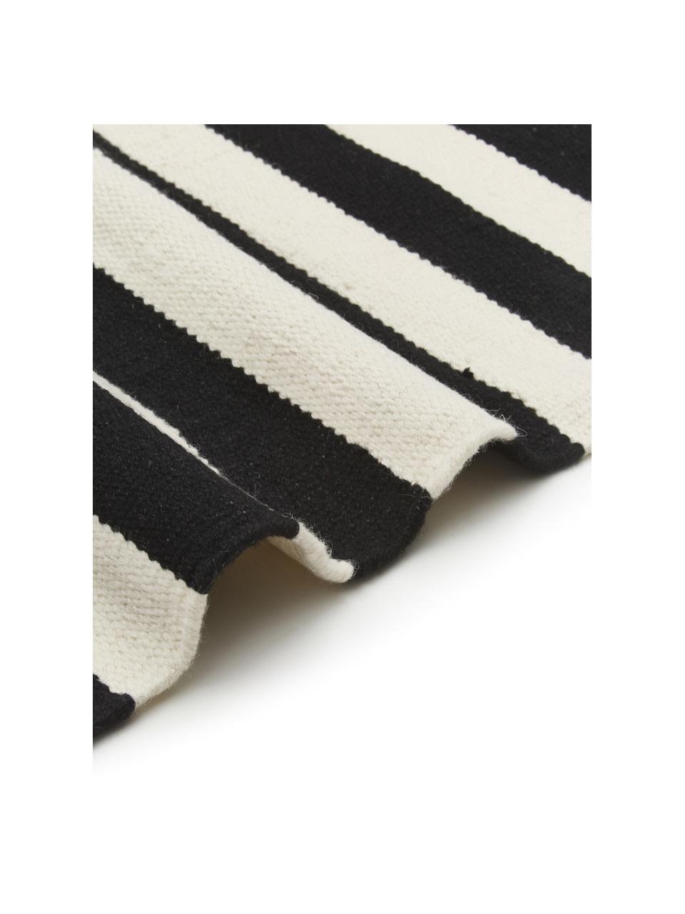 Alfombra kelim artesanal Donna, Parte superior: 80% lana, 20% nylon, Reverso: 100% algodón Las alfombra, Negro, blanco crema, An 160 x L 230 cm (Tamaño M)
