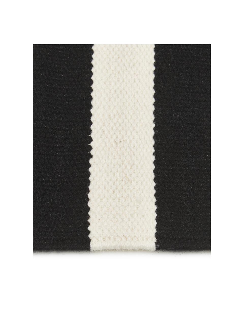 Ručně tkaný kelimový koberec s pruhy Donna, Černá, krémově bílá, Š 160 cm, D 230 cm (velikost M)