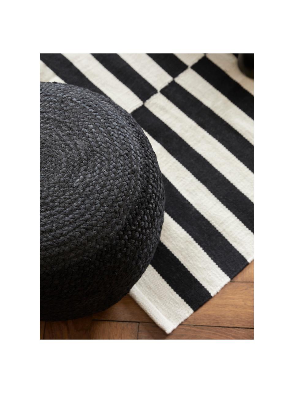 Alfombra kelim artesanal Donna, Parte superior: 80% lana, 20% nylon, Reverso: 100% algodón Las alfombra, Negro, blanco crema, An 160 x L 230 cm (Tamaño M)