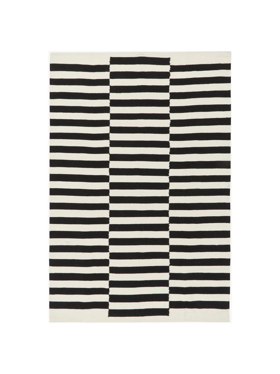Alfombra kelim artesanal Donna, Parte superior: 80% lana, 20% nylon, Reverso: 100% algodón Las alfombra, Negro, blanco crema, An 160 x L 230 cm (Tamaño M)