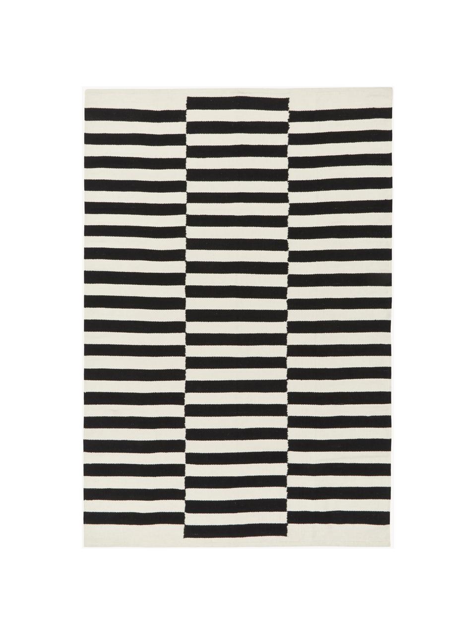 Tapis kilim tissé main Donna, Noir, blanc crème, larg. 160 x long. 230 cm (taille M)