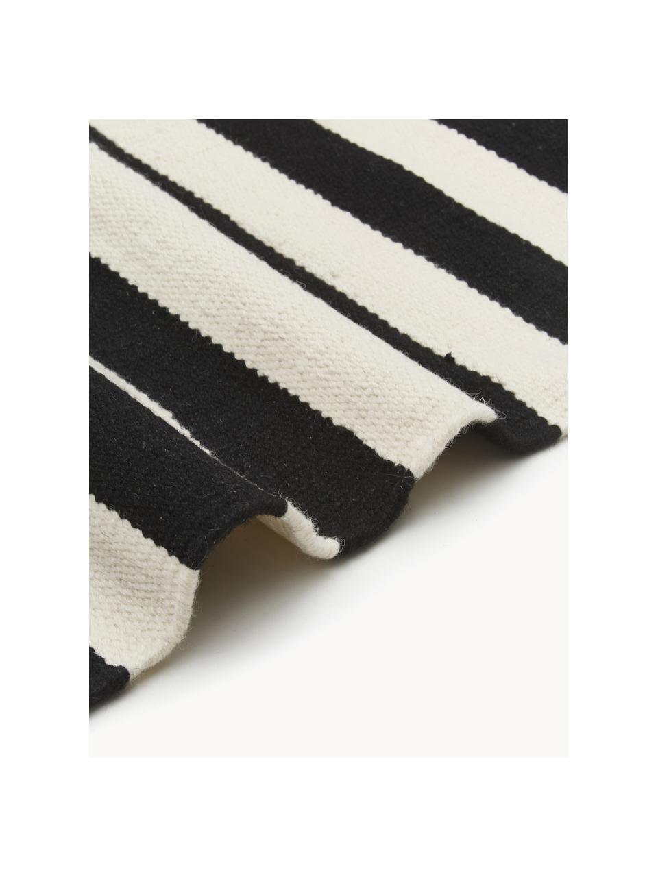 Handgewebter Kelim-Teppich Donna mit Streifen, Flor: 80 % Wolle, 20 % Nylon, Schwarz, Cremeweiß, B 160 x L 230 cm (Größe M)