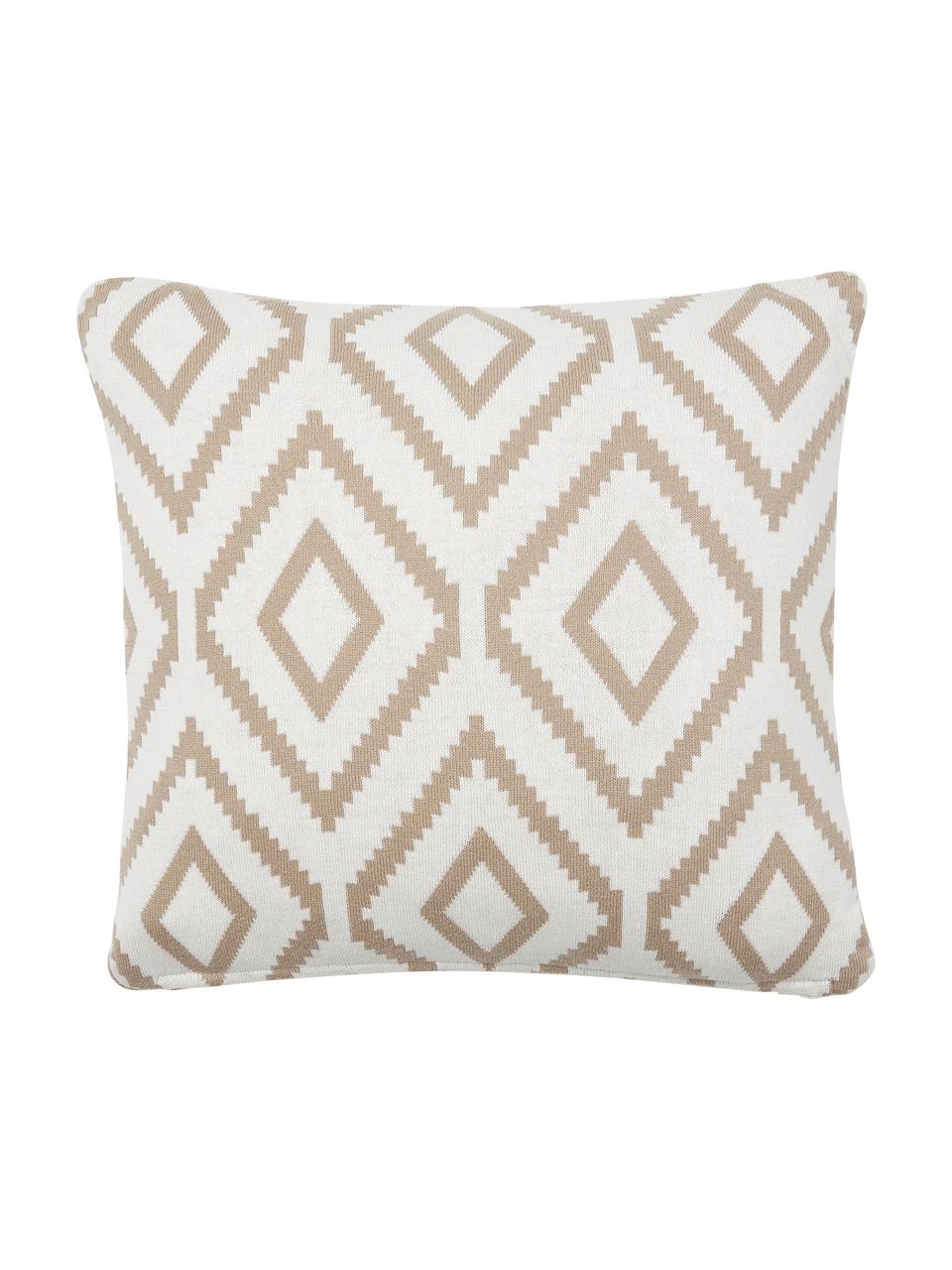 Strick-Wendekissenhülle Chuck mit grafischem Muster, 100% Baumwolle, Beige, Cremeweiß, B 40 x L 40 cm