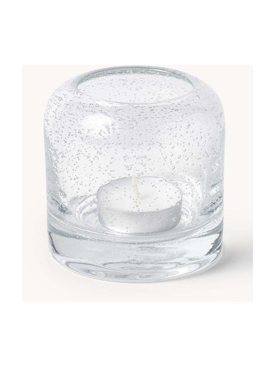 Sada ručně foukaných svícnů na čajové svíčky se vzduchovými bublinkami Dylla, 2 díly, Sodnovápenaté sklo, Transparentní, Ø 8 cm, V 8 cm