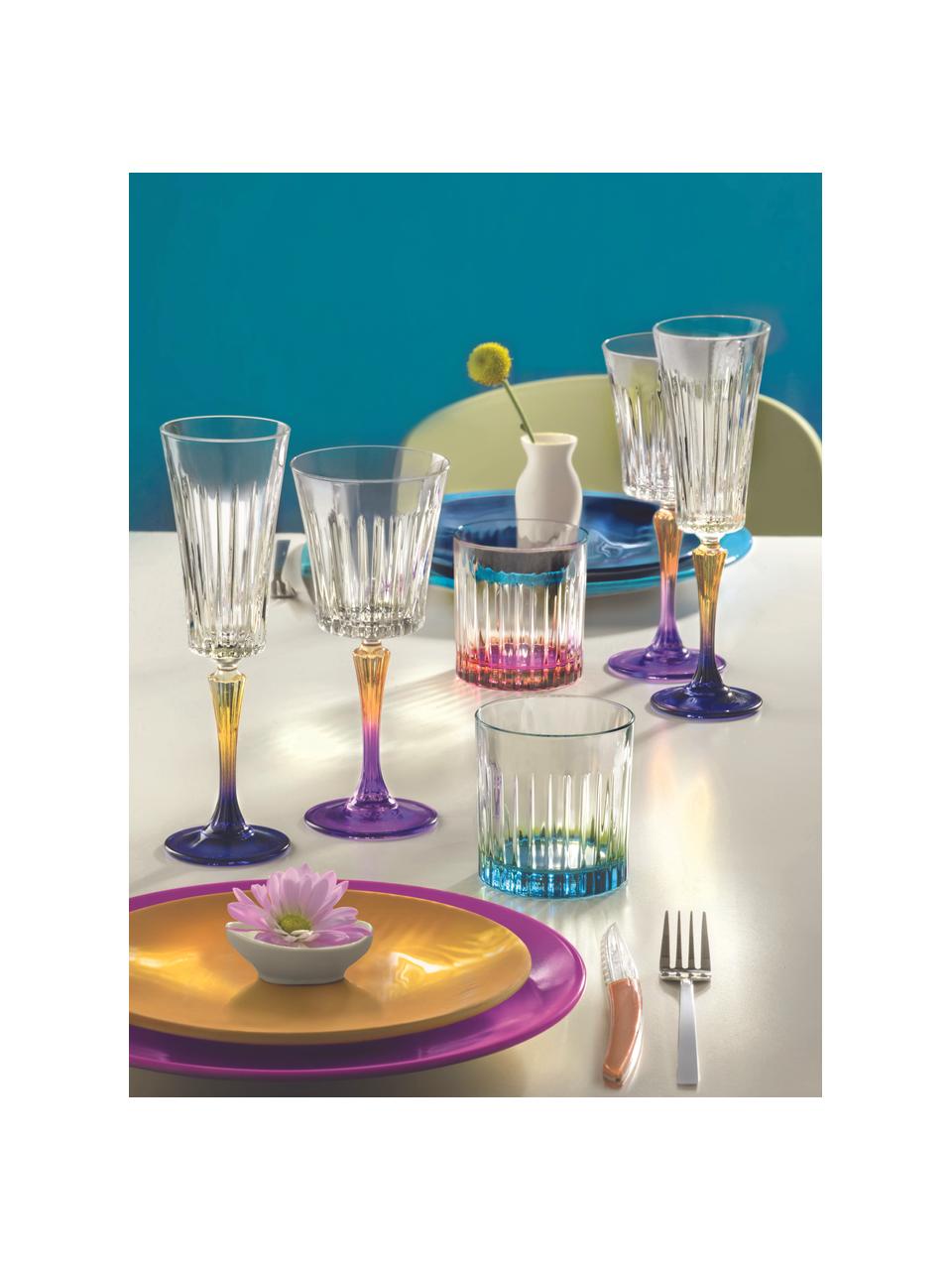 Bicchiere vino bianco in cristallo con gambo bicolore Gipsy 6 pz, Cristallo Luxion, Trasparente, arancione, viola, Ø 9 x Alt. 21 cm