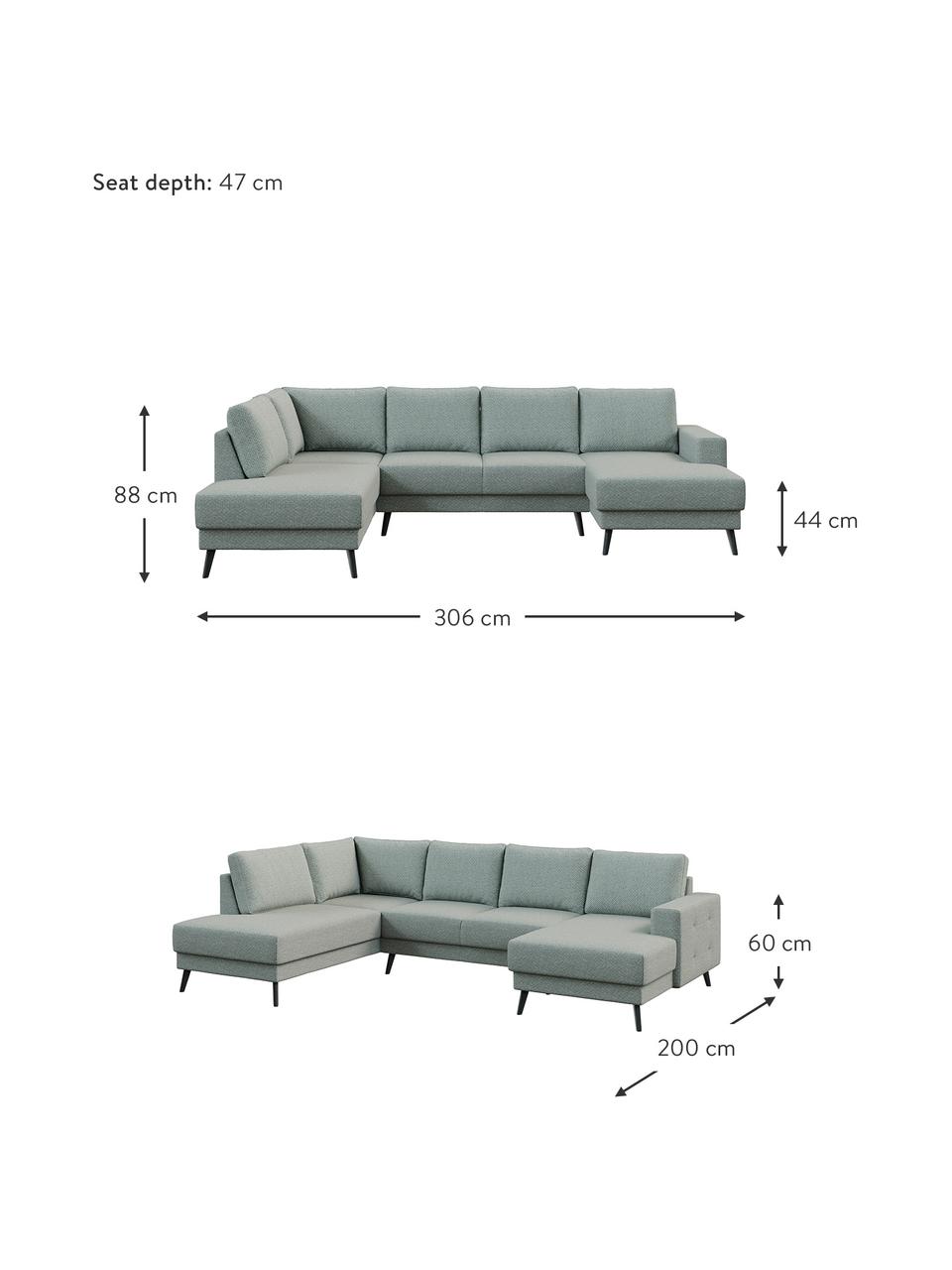 Sofa narożna XL z aksamitu Fynn, Tapicerka: 100% poliester z uczuciem, Stelaż: drewno liściaste, drewno , Nogi: drewno lakierowane Dzięki, Greige, S 306 x G 200 cm