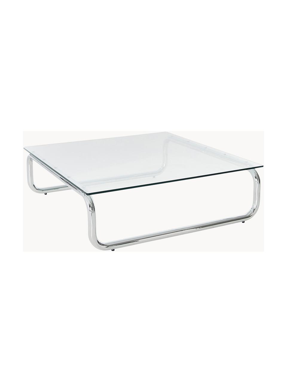 Couchtisch Antigua mit Glasplatte, Tischplatte: Glas, gehärtet, Gestell: Metall, beschichtet, Transparent, Chromfarben, B 100 x T 100 cm