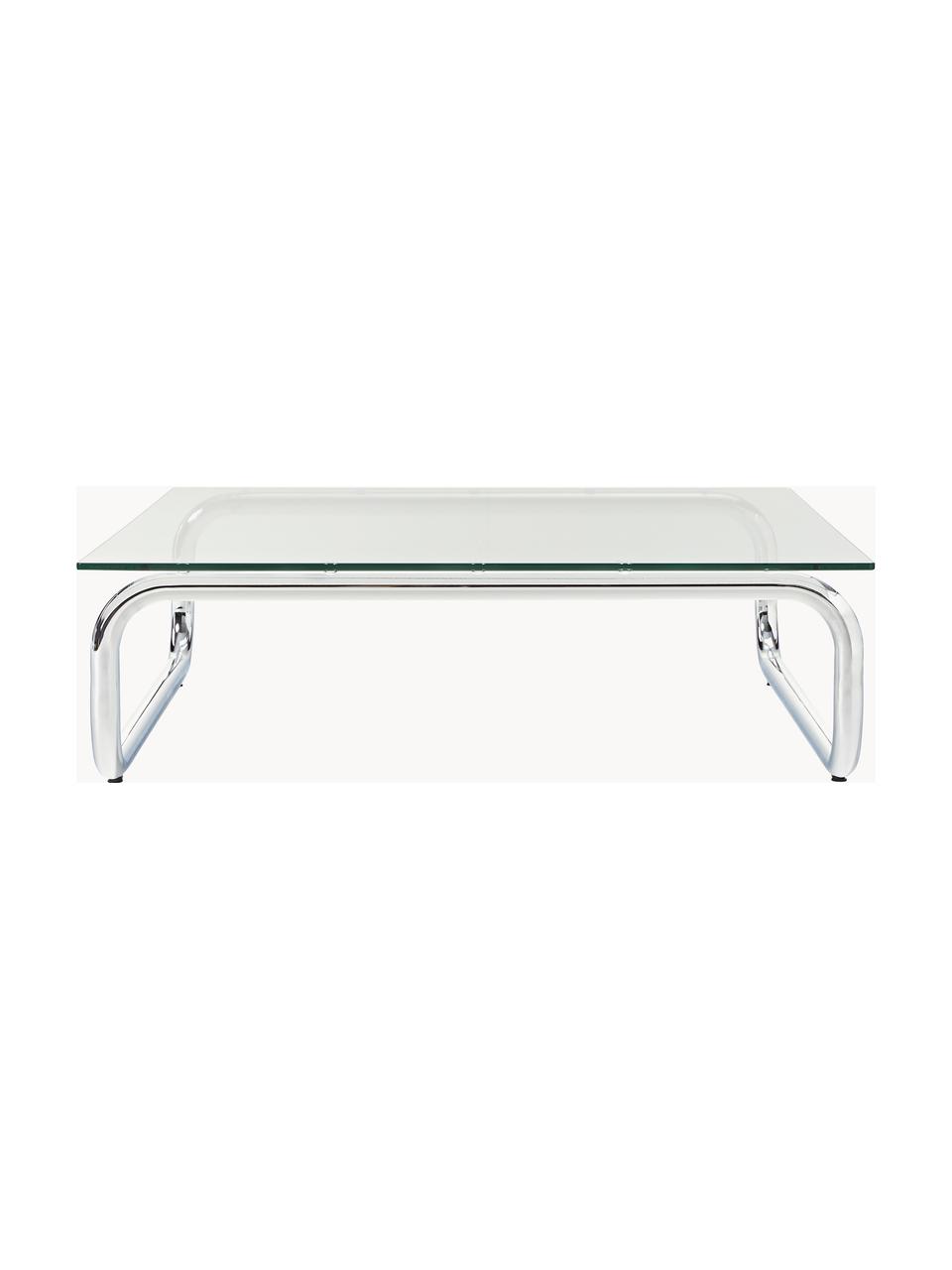 Salontafel Antigua met glazen tafelblad, Tafelblad: glas,gehard, Frame: gecoat metaal, Transparant, chroomkleurig, B 100 x D 100 cm