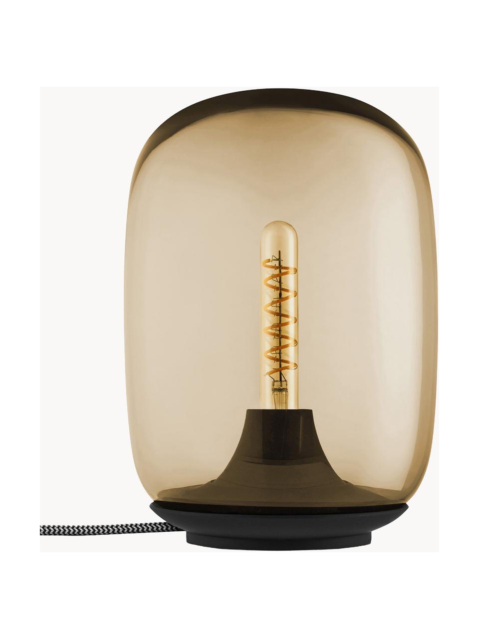 Ručně foukaná stolní LED lampa Acorn, stmívatelná, Světle hnědá transparentní, černá, Ø 16 cm, V 22 cm