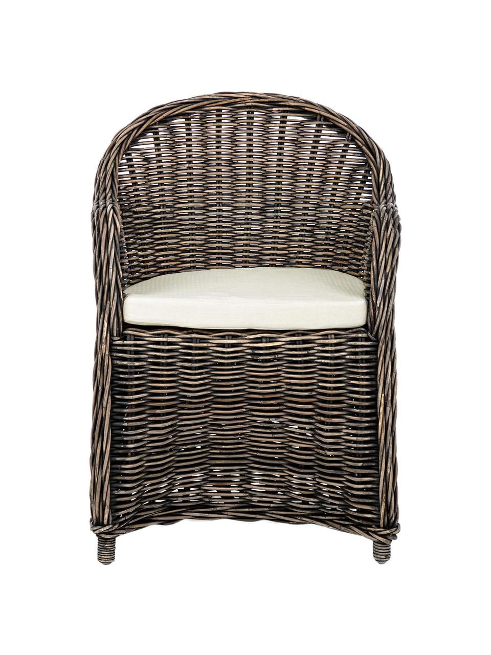 Poltroncina in rattan con cuscino Martin, Rivestimento: cotone, Rattan, nero, bianco, Larg. 60 x Prof. 67 cm