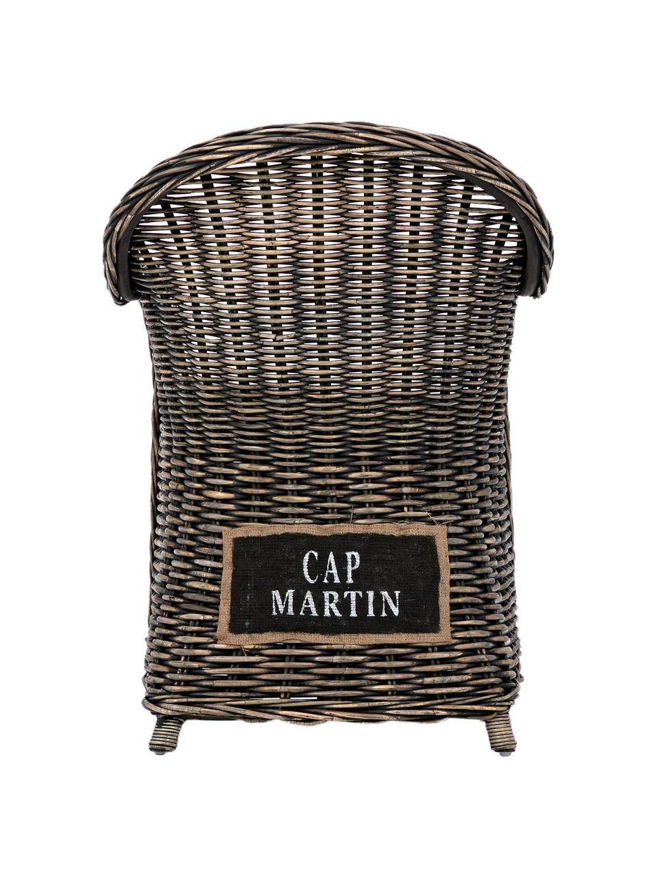 Rattan-Armlehnstuhl Martin mit Sitzauflage, Bezug: Baumwolle, Rattan, Schwarz, Weiß, 60 x 89 cm