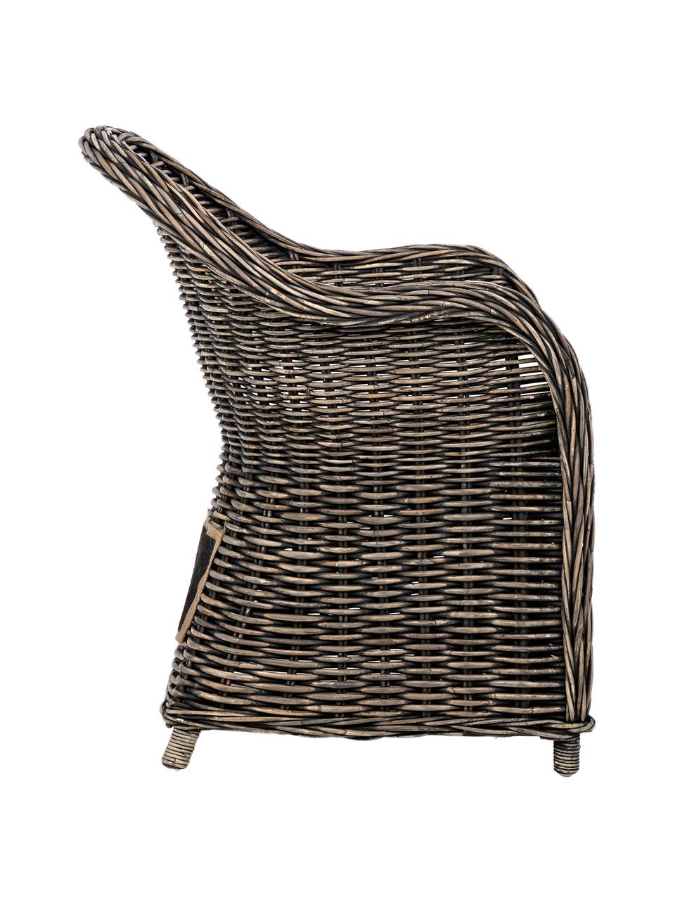 Rattan-Armlehnstuhl Martin mit Sitzauflage, Bezug: Baumwolle, Rattan, Schwarz, Weiss, B 60 x T 67 cm