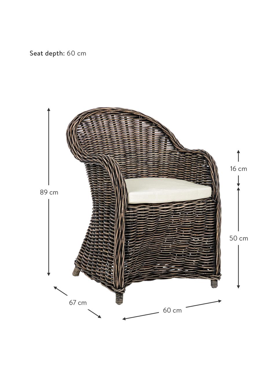 Poltroncina in rattan con cuscino Martin, Rivestimento: cotone, Rattan, nero, bianco, Larg. 60 x Prof. 67 cm