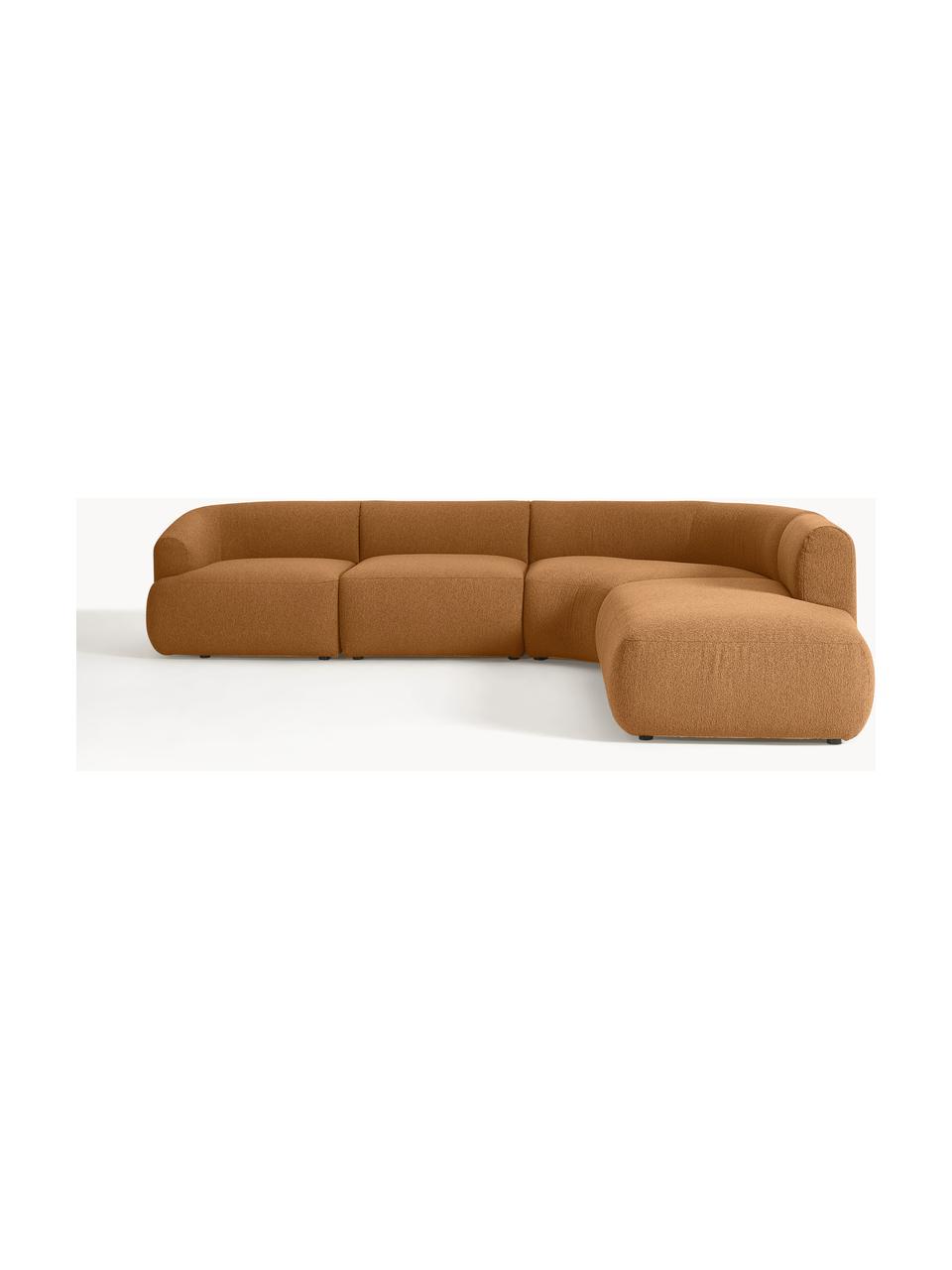 Narożna sofa modułowa bouclé Sofia (4-osobowa), Tapicerka: bouclé (100% poliester) D, Stelaż: drewno świerkowe z certyf, Nogi: tworzywo sztuczne, Jasnobrązowy bouclé, S 318 x G 298 cm, prawostronna