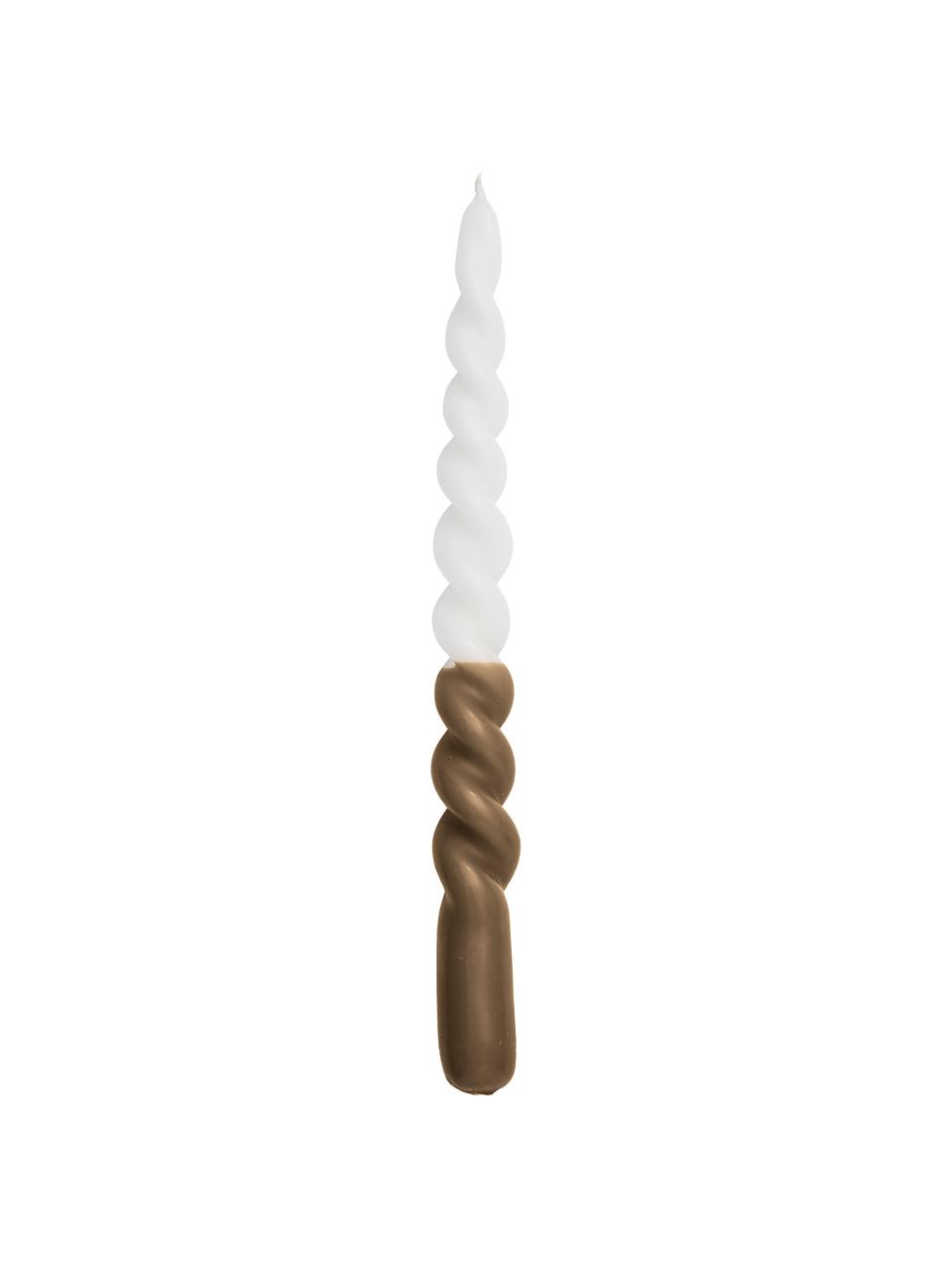 Gedraaide kaarsen Twister, 2 stuks, Paraffinewas, Wit, bruin, Ø 2 x H 25 cm