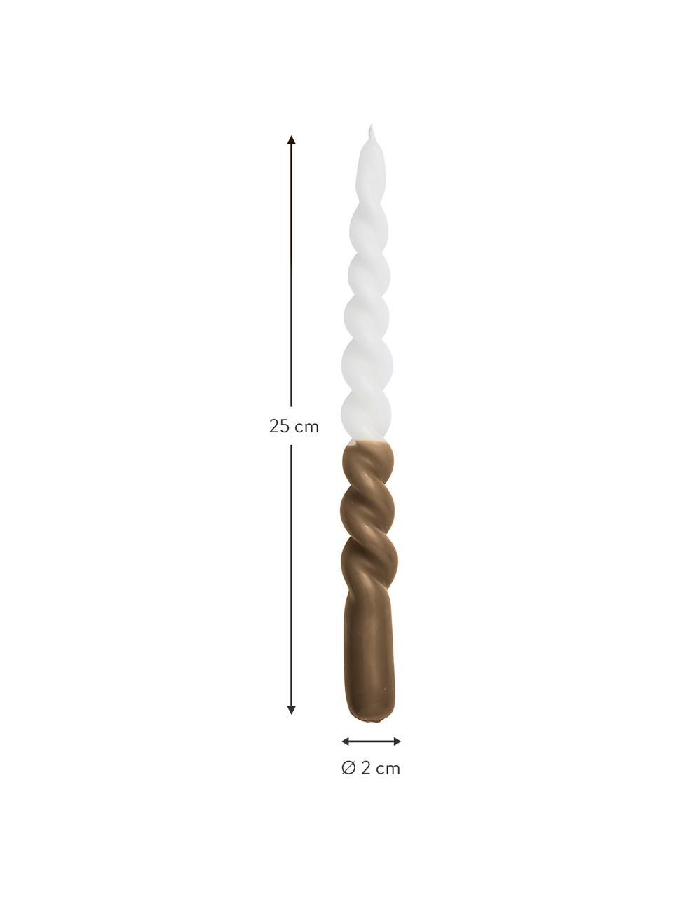 Velas cónicas Twister, 2 uds., Parafina, Blanco, marrón, Ø 2 x Al 25 cm