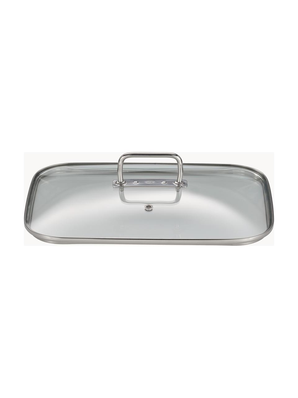 Roestvrijstalen braadpan Expertiso met interne schaalverdeling, Deksel: glas, gehard, Zilverkleurig, B 38 cm x H 18 cm, 6,5 L