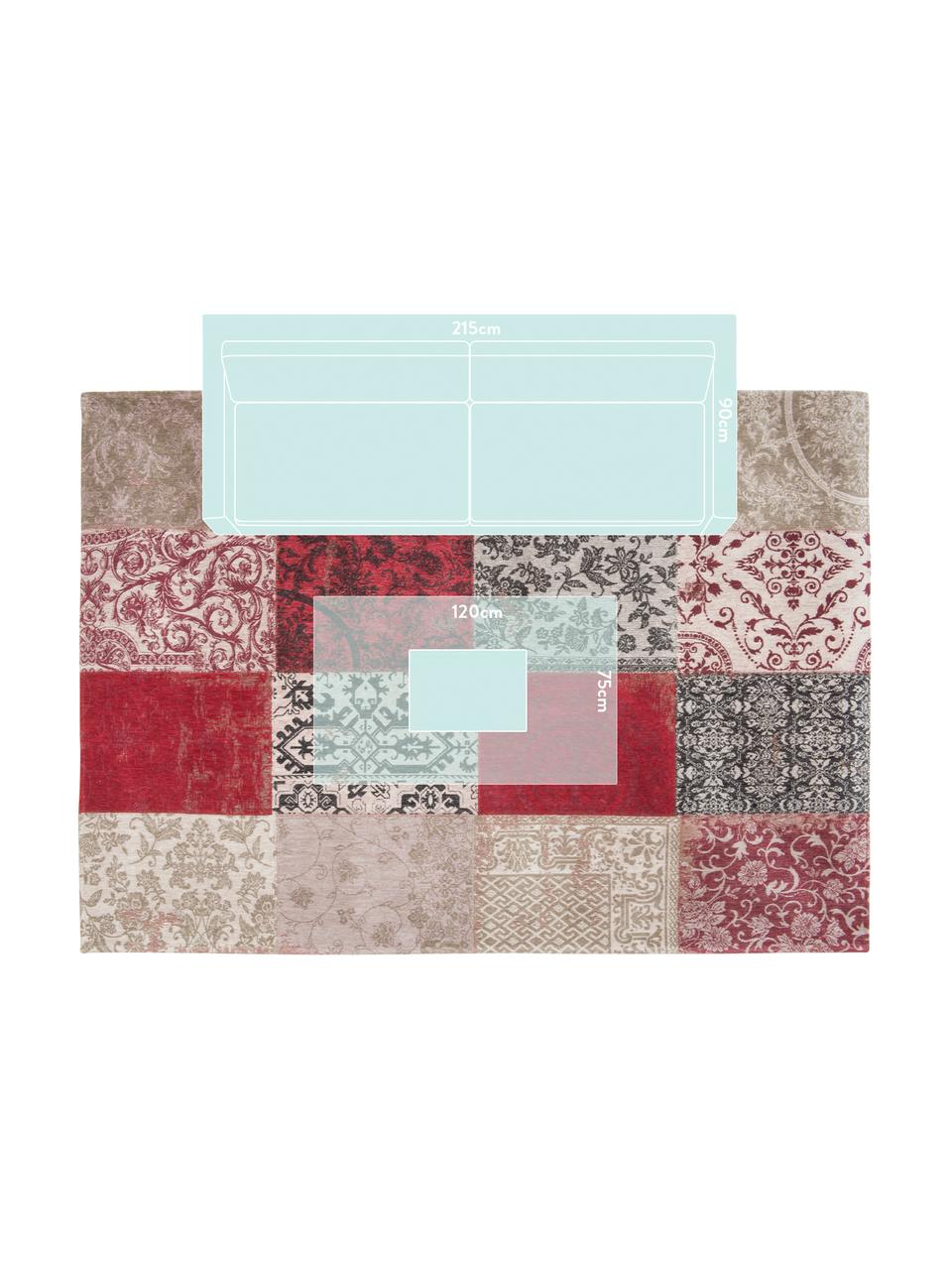 Tappeto con disegno patchwork Multi, Retro: Miscela di cotone, rivest, Rosso, beige, nero, Larg. 140 x Lung. 200 cm (taglia S)