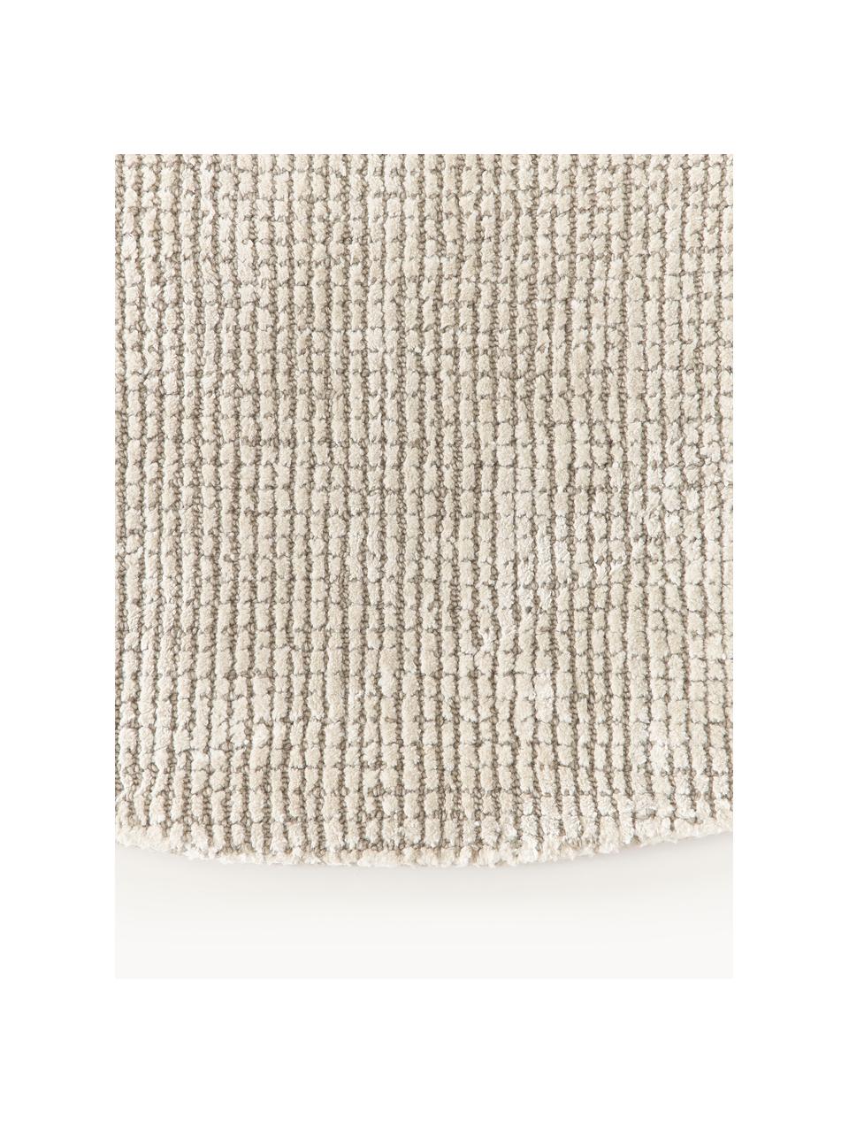 Tapis rond à poils ras tissé à la main Mansa, 56 % laine certifiée RWS, 44 % viscose, Beige, blanc crème, Ø 150 cm (taille M)