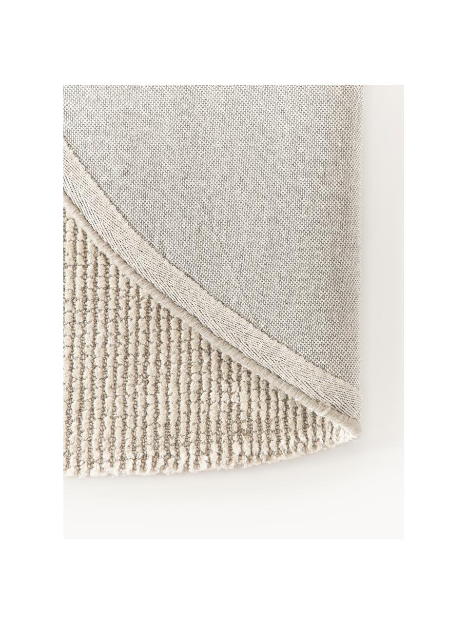 Tapis rond à poils ras tissé à la main Mansa, 56 % laine certifiée RWS, 44 % viscose, Beige, blanc crème, Ø 150 cm (taille M)