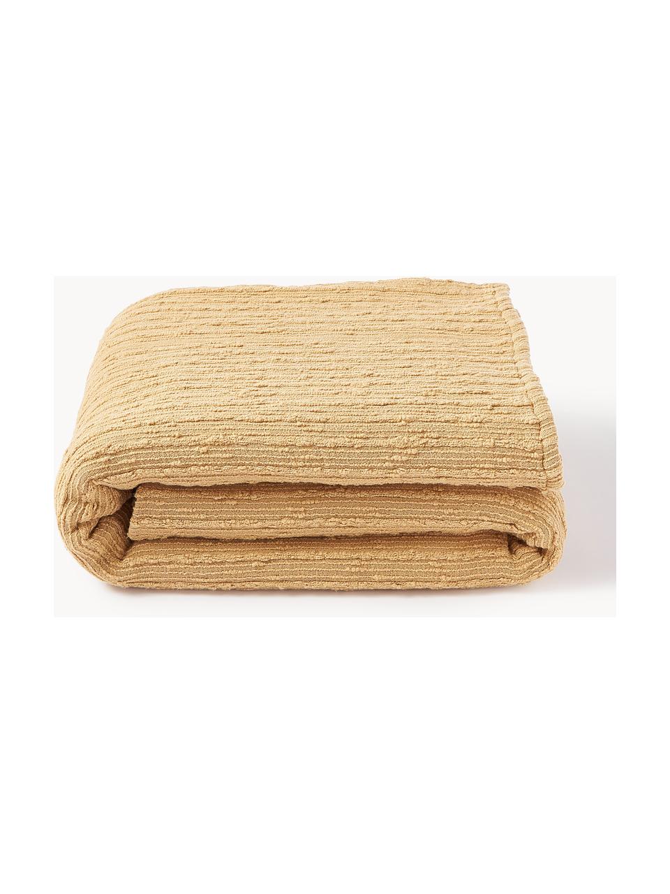 Couvre-lit en bouclette Thomassin, Tissu bouclette (95 % coton, 5 % polyester)

La bouclette est une matière qui se caractérise par sa texture aux courbes irrégulières. La surface caractéristique est créée par des boucles tissées de fils différents qui confèrent au tissu une structure unique. La structure bouclée a un effet à la fois isolant et moelleux, ce qui rend le tissu particulièrement douillet

Le matériau est certifié STANDARD 100 OEKO-TEX®, 4265CIT, CITEVE, Jaune moutarde, larg. 230 x long. 260 cm (pour lits jusqu'à 180 x 200 cm)