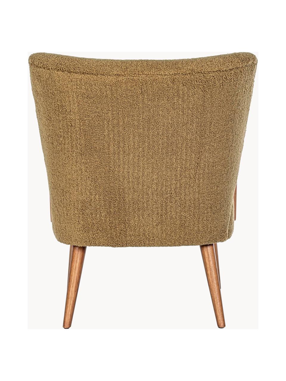 Teddy loungefauteuil Moritz met armleuningen, Zitvlak: polyester, Teddy olijfgroen, helder hout, B 67 x D 74 cm