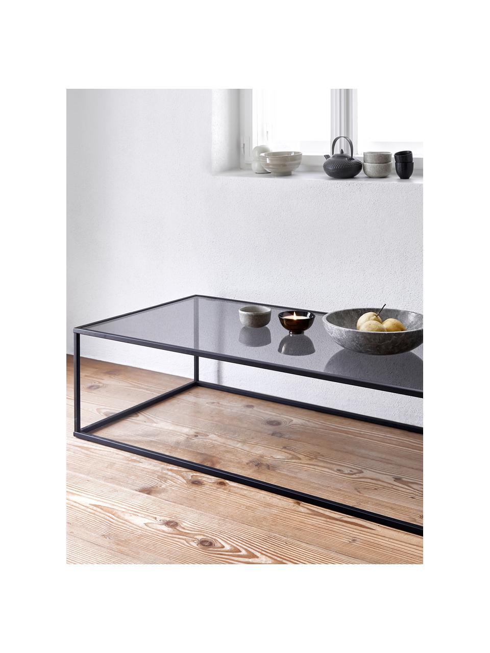 Stolik kawowy ze szklanym blatem Maya, Blat: szkło hartowane, Stelaż: metal malowany proszkowo, Czarny, transparentny, S 110 x G 50 cm
