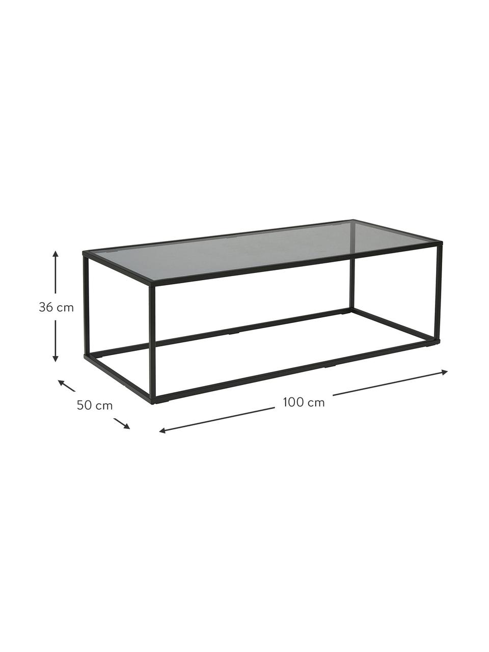Tavolino da salotto con piano in vetro Maya, Struttura: metallo verniciato a polv, Nero, trasparente, nero, Larg. 110 x Prof. 65 cm