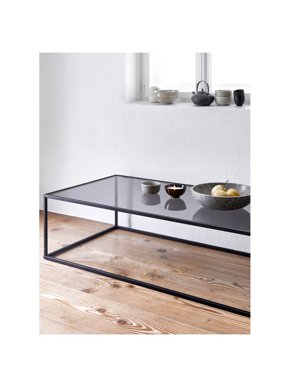 Couchtisch Maya mit Glasplatte, Tischplatte: Sicherheitsglas, Gestell: Metall, pulverbeschichtet, Transparent schwarz getönt, Schwarz matt, B 110 x T 50 cm