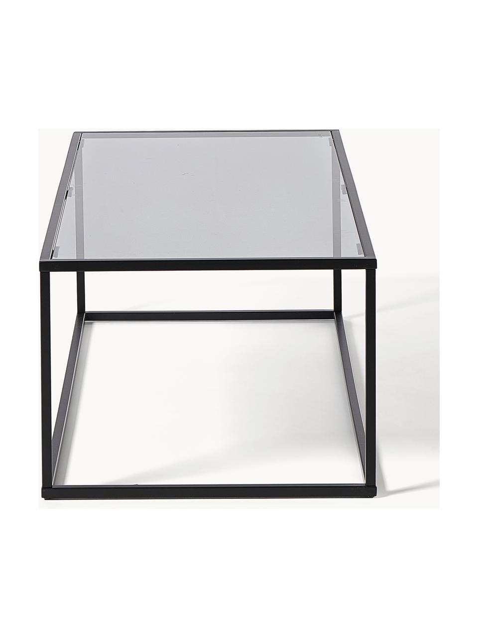 Couchtisch Maya mit Glasplatte, Tischplatte: Sicherheitsglas, Gestell: Metall, pulverbeschichtet, Transparent schwarz getönt, Schwarz matt, B 110 x T 50 cm