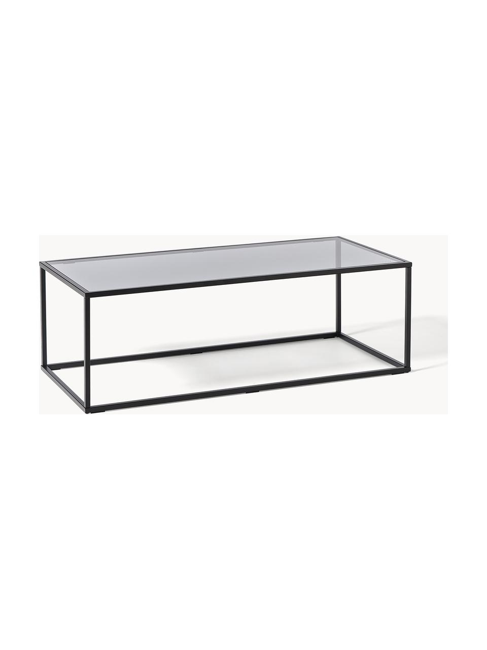 Mesa de centro Maya, tablero de vidrio, Tablero: vidrio laminado, Estructura: metal con pintura en polv, Negro, transparente, negro, An 110 x F 50 cm