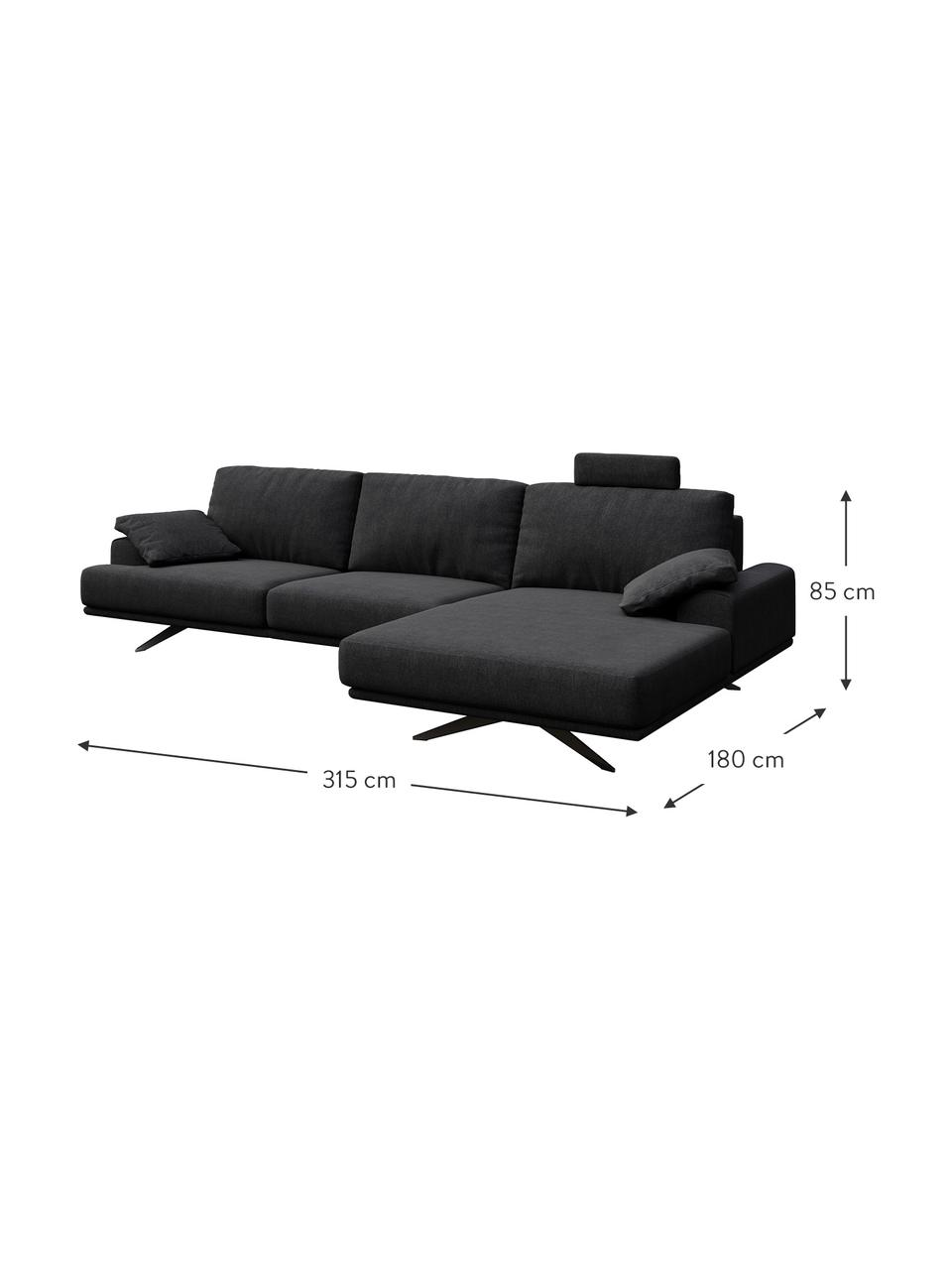 Sofa narożna Prado, Tapicerka: 100% poliester, Nogi: metal lakierowany, Ciemny szary, S 315 x G 180 cm