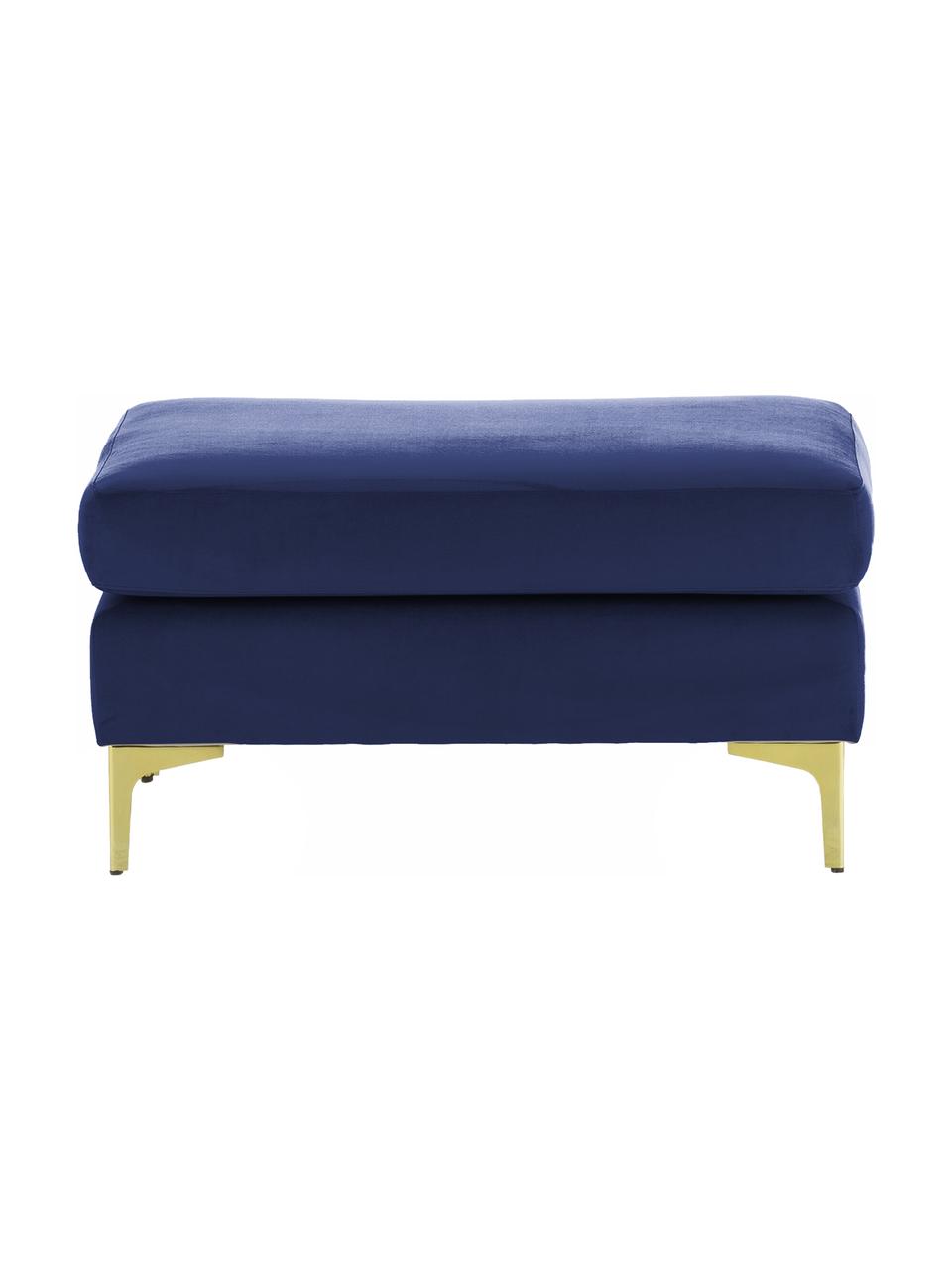 Tabouret en velours Haga, Revêtement : bleu nuit Pieds : laiton