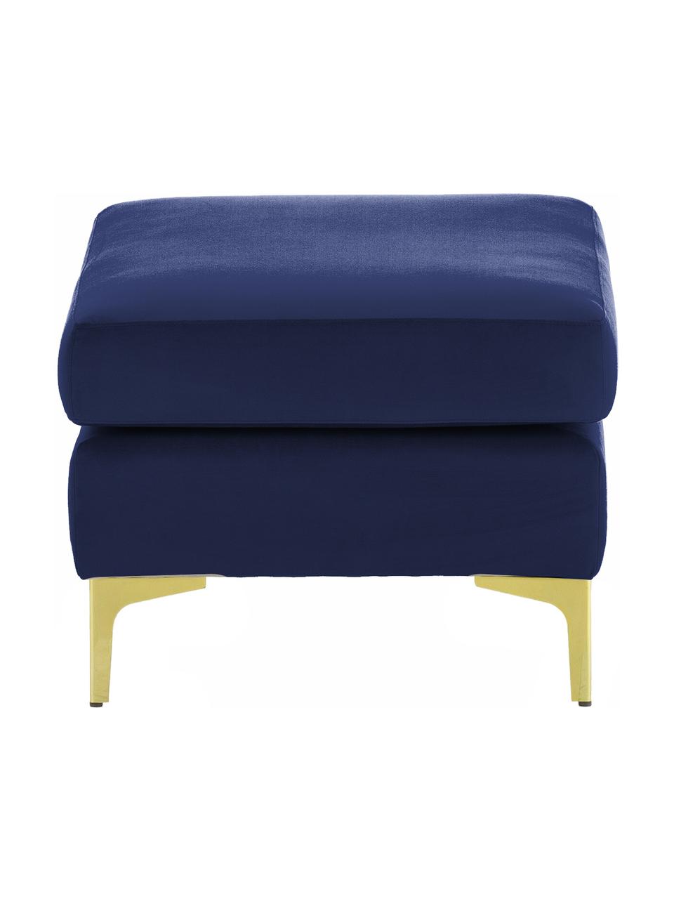 Pouf in velluto Haga, Rivestimento: velluto di poliestere 100, Sottostruttura: trucciolato legno massell, Piedini: ottone, Rivestimento: blu navy Piedini: ottone, Larg. 86 x Prof. 59 cm