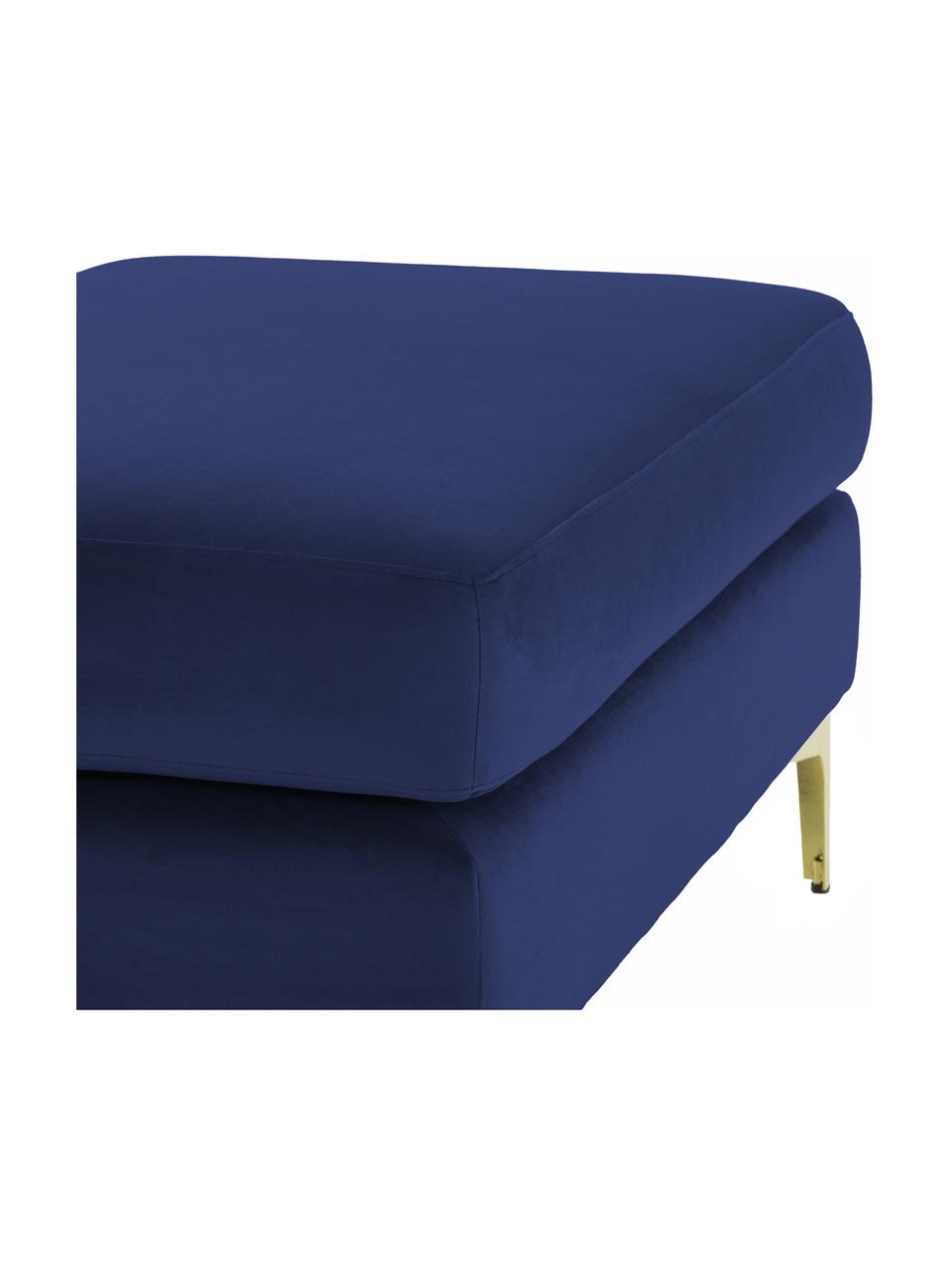 Tabouret en velours Haga, Revêtement : bleu nuit Pieds : laiton