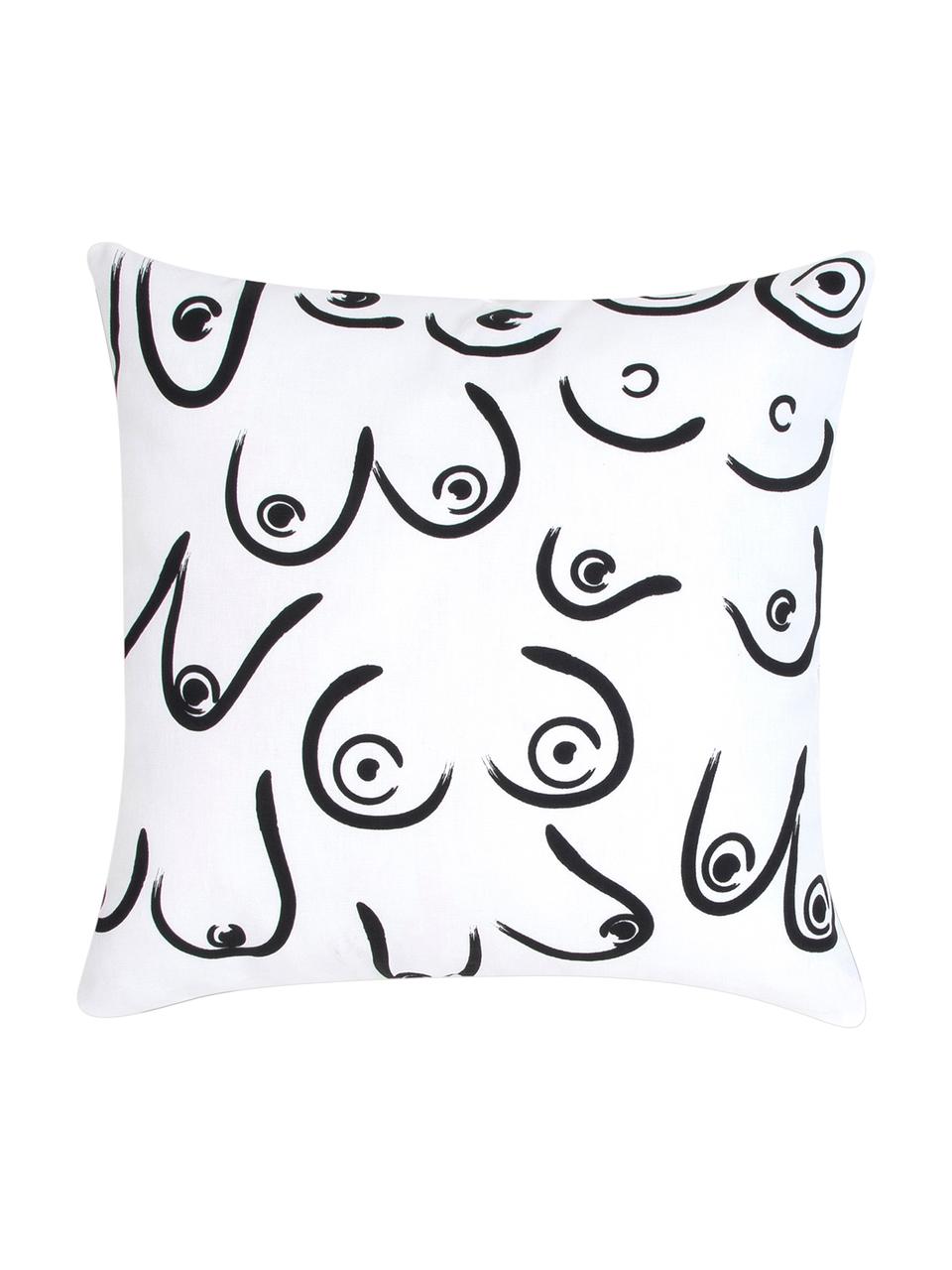 Poszewka na poduszkę Boobs, 100% bawełna, Biały, czarny, S 40 x D 40 cm