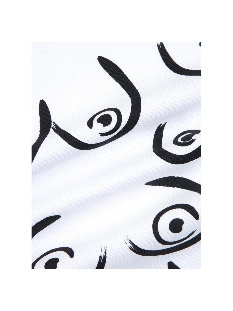 Kussenhoes Boobs met getekende opdruk, 100% katoen, Wit, zwart, 40 x 40 cm
